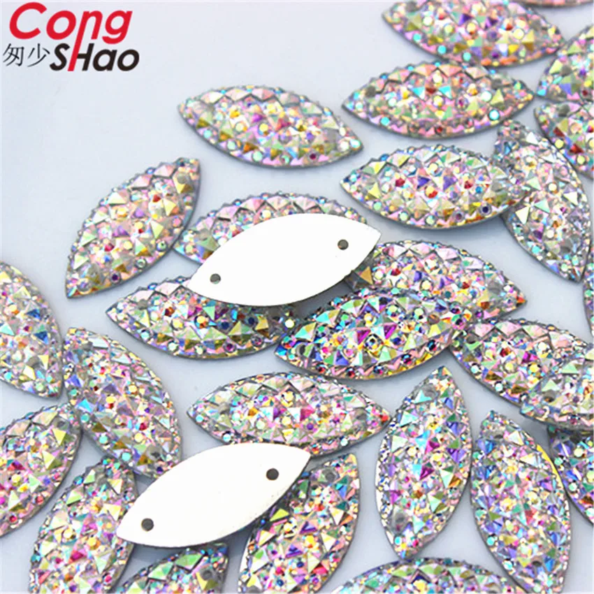 Cong Shao 9*20/11*24/15*29mm Marquise Shine Crystal AB Color Silver Base Sew On Rhinestone Sew On Stones Buttons Garment WC42