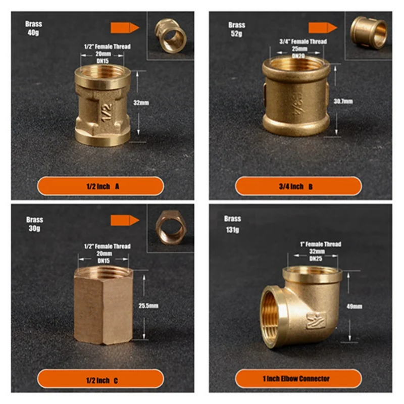 

5 шт./лот 1/2 дюйма 3/4 дюйма 1 дюйм, медная внутренняя резьба, равноценный диаметр, прямой сквозной/локовый соединитель, трубный обруч, водопроводные фитинги