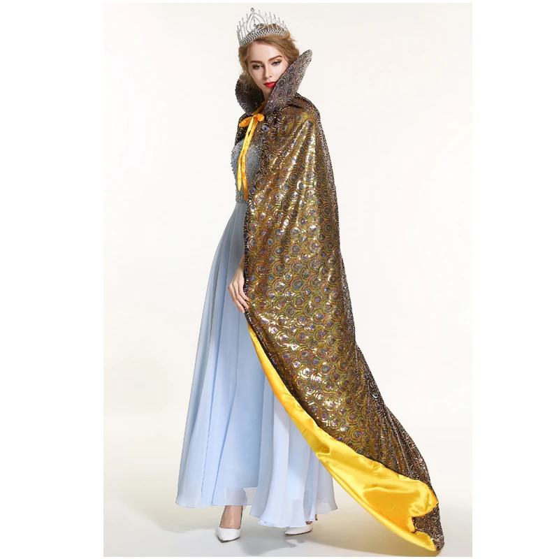 

Pageant Sequin Cloak for Women Full Length 71" Ponchos Europe Style Lace-up Robe Medieval Cape Cosplay Party Queen Costume Gold