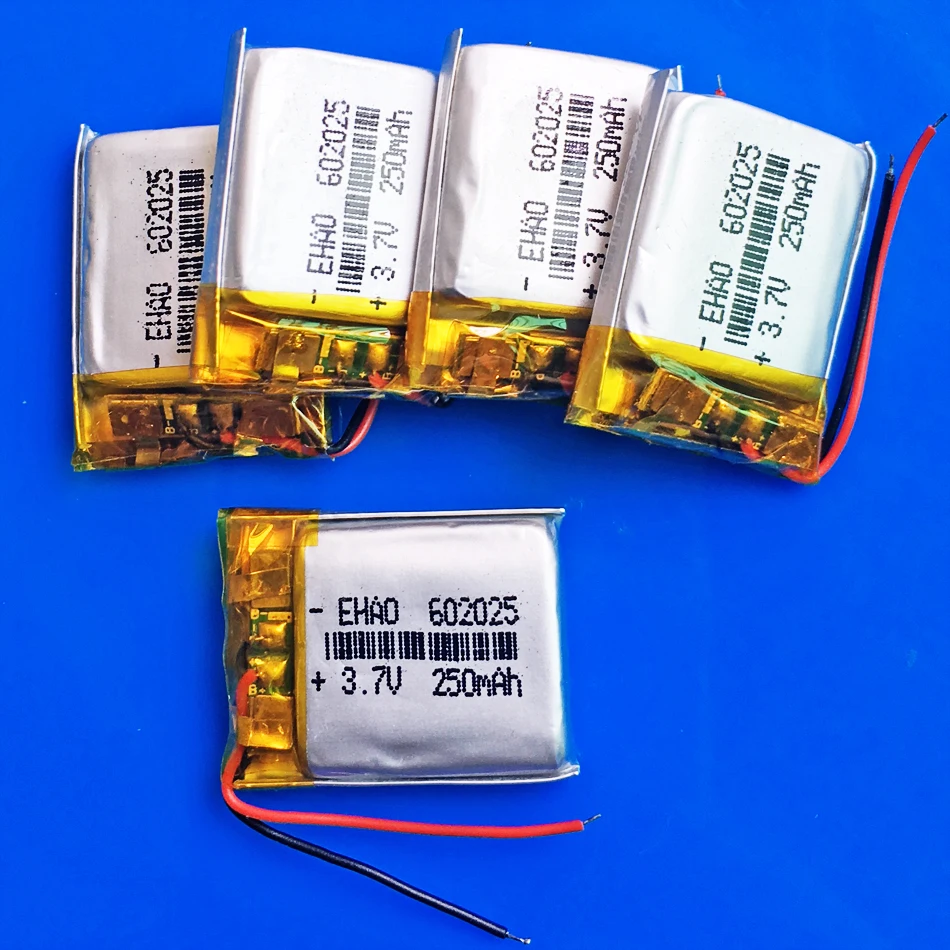 10 pcs 3.7V 250mAh Lithium Polymer Li-po Rechargeable Battery 602025 For MP3 GPS Bluetooth Headset Camera Smart Watch LED Lamps