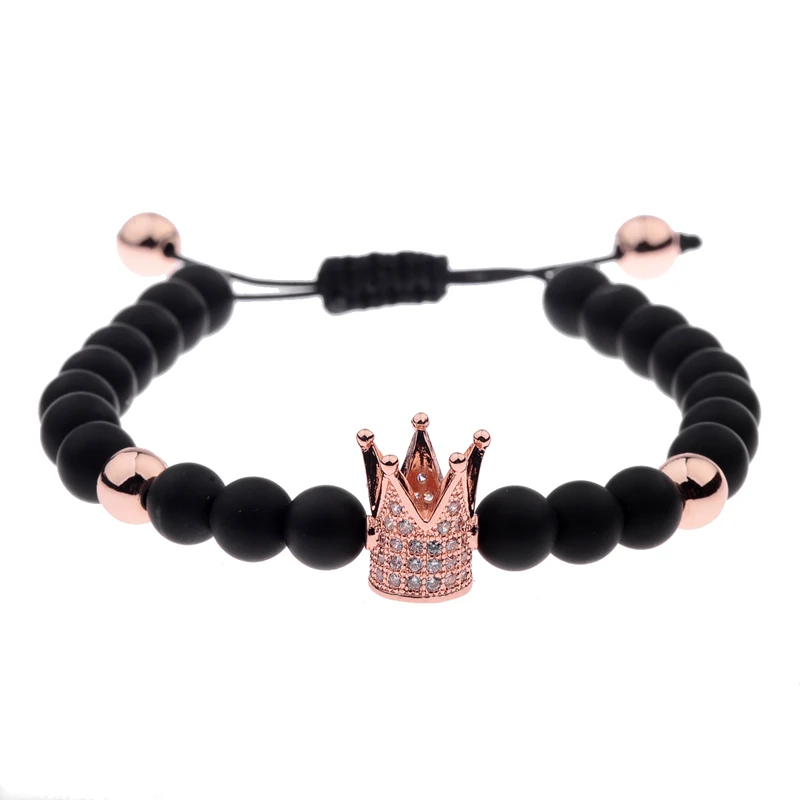 DOUVEI 6mm Pave Zircon Crown Weaving Bracelet Charm Men Handmade Black Matte Bracelets For Women Dropshipping ABL007
