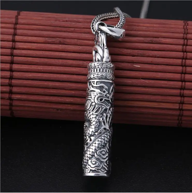 

Real S999 full silver jewelry Thai silver mighty dragon open box exquisite male and female dragon silver pendant