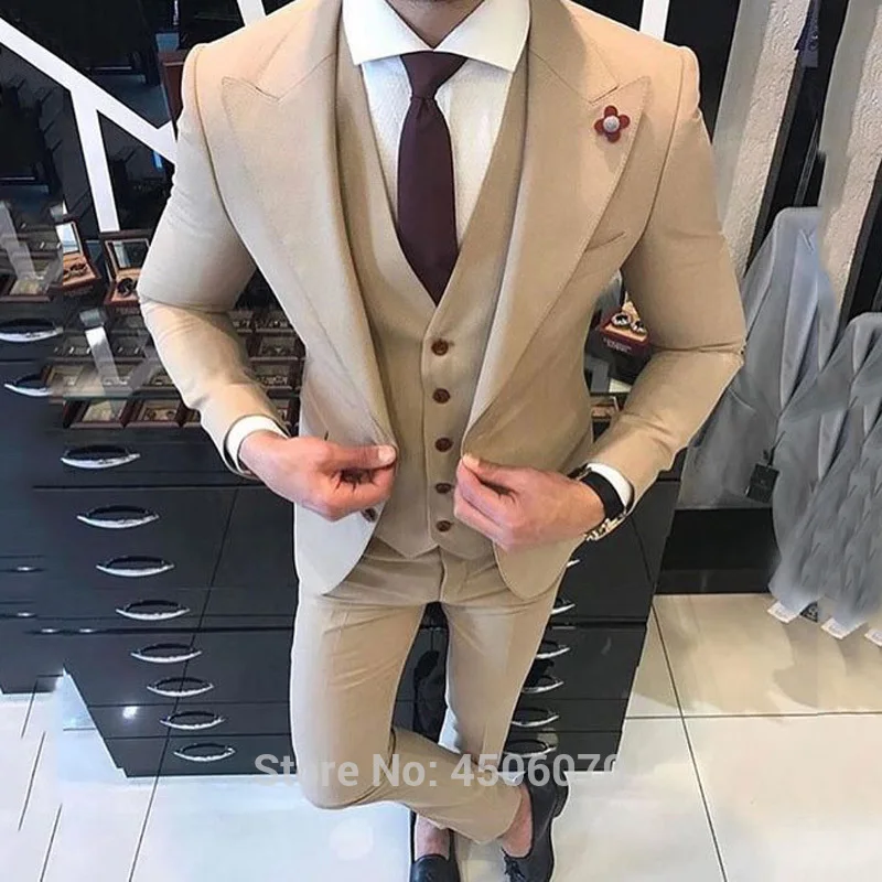 

Khaki Mens Suits Smart Casual Business Slim Fit Wedding Tuxedos Groom Wear Ternos Hombre 2Pcs Jacket Pants Costume Homme Mariage