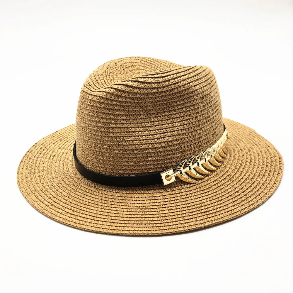 2018 new Summer British Belt Vintage Trilby flat brimmed straw hat Shading sun hat Lady fashion beach hat Unisex Jazz hat