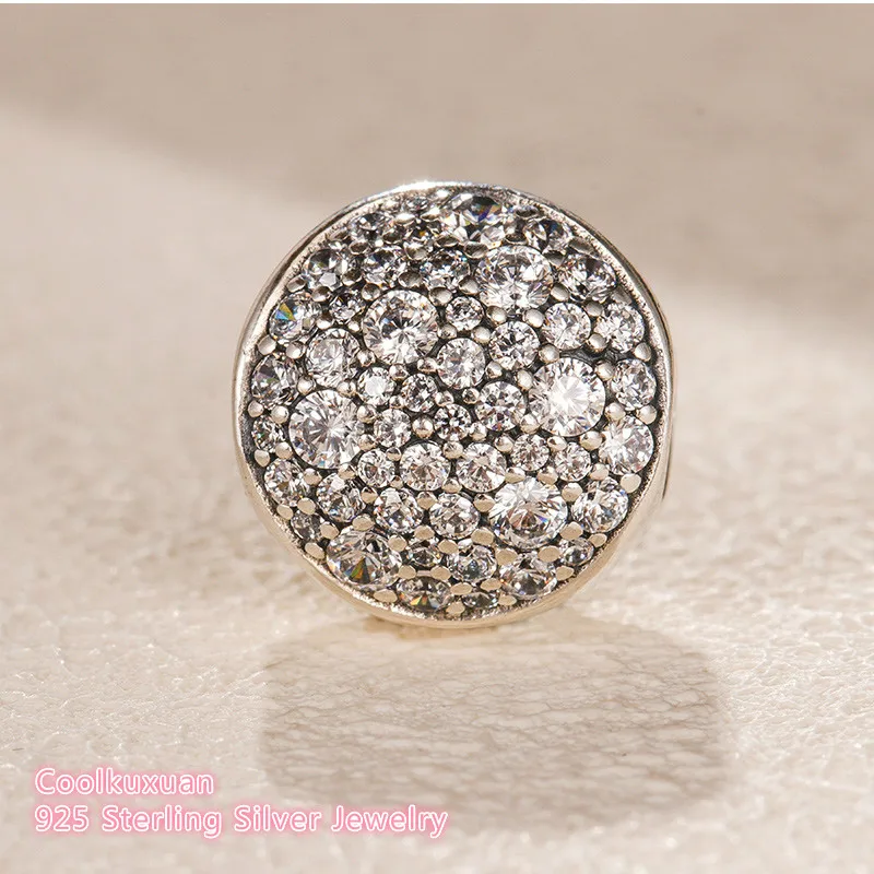 

100% 925 Sterling Silver Pave Sphere Charm, Clear CZ beads Fit Original Pandora Charms Bracelet DIY jewelry Winter