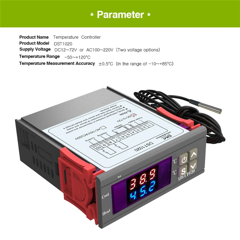 DST1000/1020 Digitaler Temperaturthermostat mit LED-Anzeige, Controller-Sensor, Dual-Modus für Inkubator, DC 12-72V, AC 110V 220V – Detail 14
