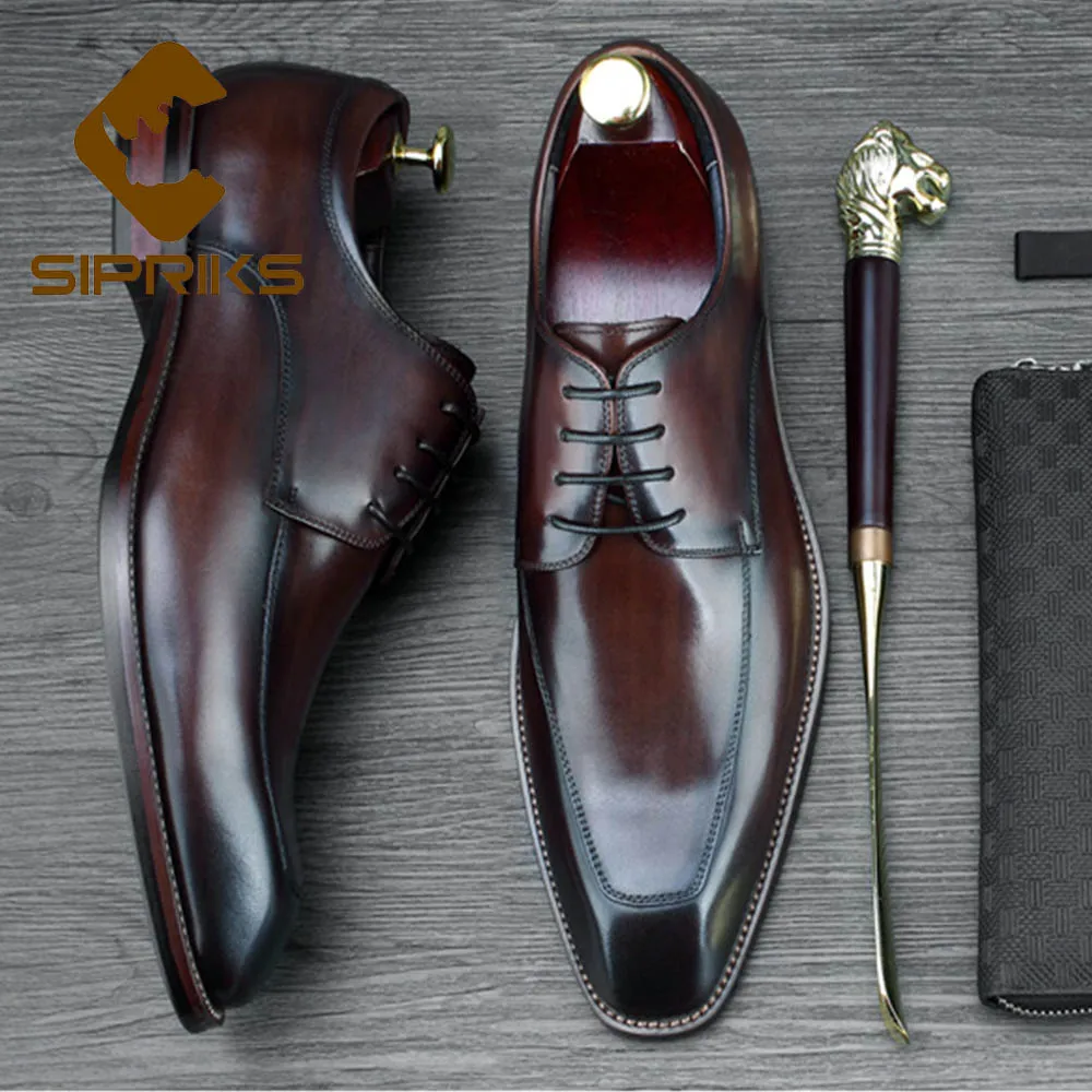 Sipriks Mens Brown Calf Leather Dress Shoes Boss Business Office Shoes Elegant Black Gentleman Formal Tuxeod Shoes Social Suit