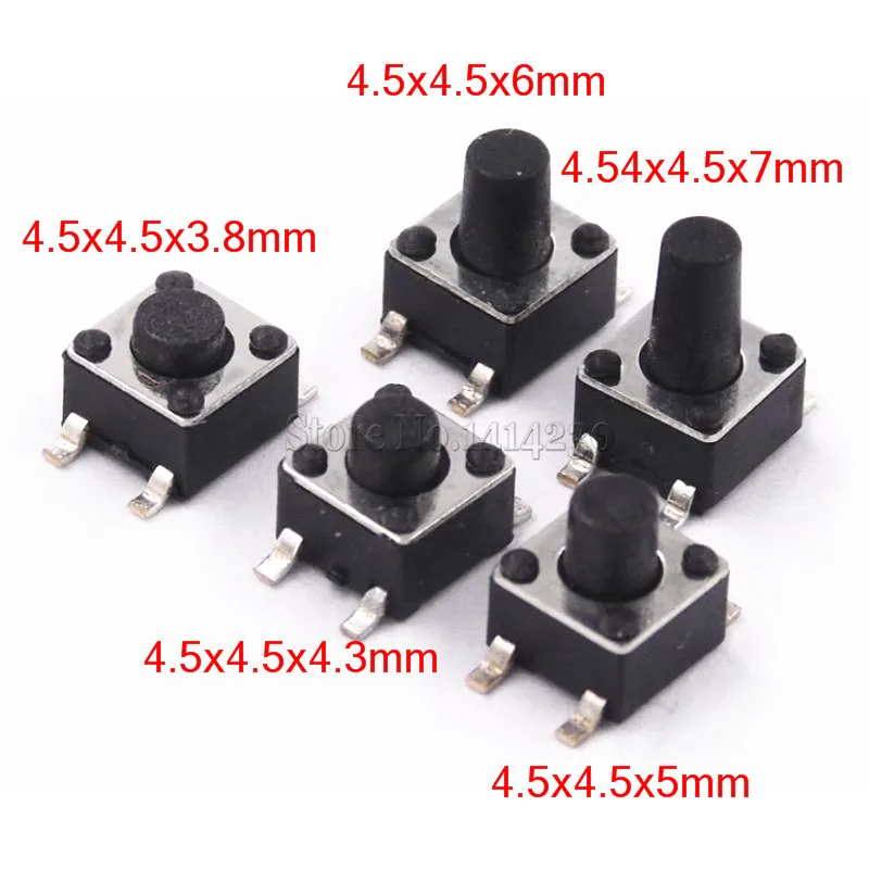 4.5x4.5mm Panel PCB Momentary Tactile Tact Mini Push Button Switch SMT 4pin 4.5x4.5x3.8/4.3/5/6/7 MM 4.5*4.5*3.8MM 4.3MM 5MM 6MM