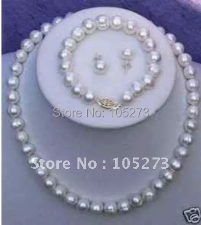 Charming! AA 7-8MM White Color Genuine Freshwater Pearl Necklace Bracelet Earring Jewelry Set Wholesale New Free Shipping