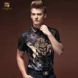 FanZhuan free shipping New fashion casual men's male short sleeved summer printed slim floral shirt 15315 blouse peaked collar