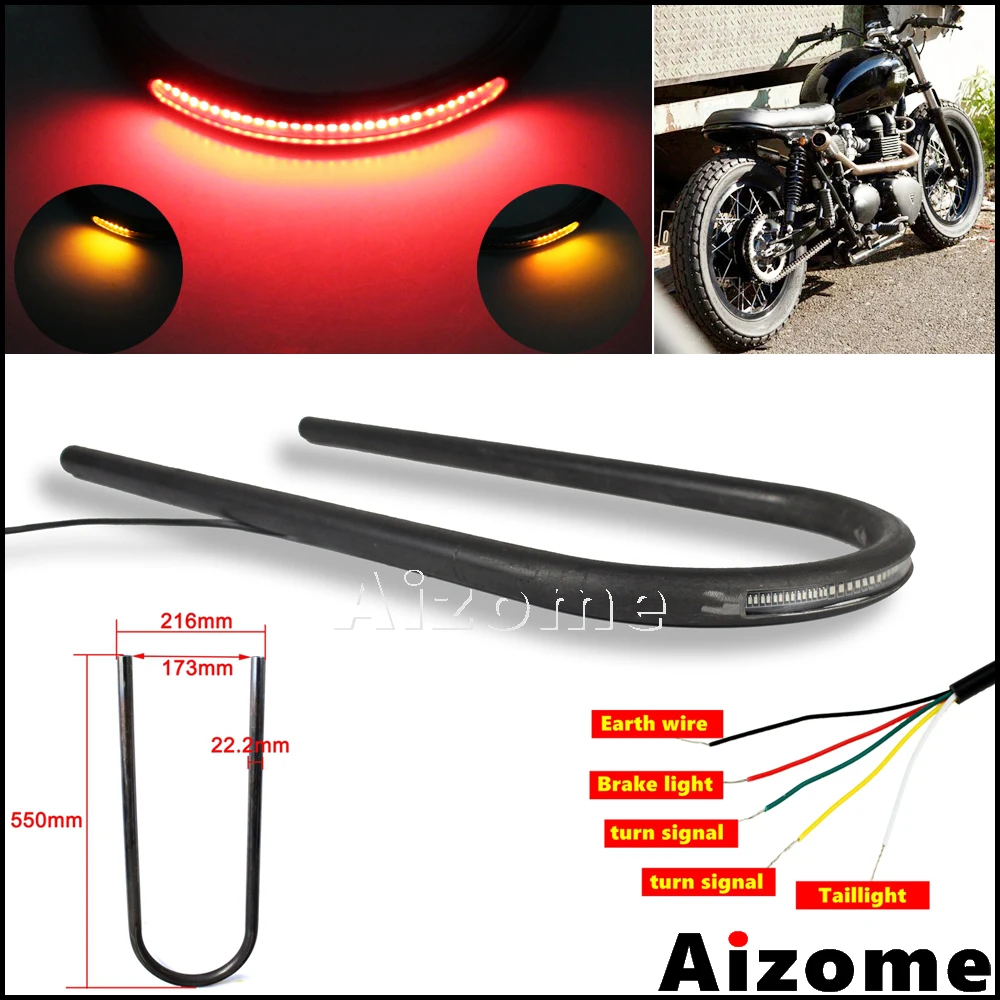 550mm LED Stop Light Rear Seat Tail Frame Hoop For Honda Yamaha Suzuki CB CG XJ GT GS Cafe Racer 7/8