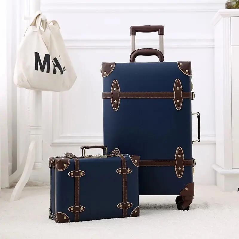 Men 2PCS/SET Vintage PP Travel Bag Rolling Luggage,12\