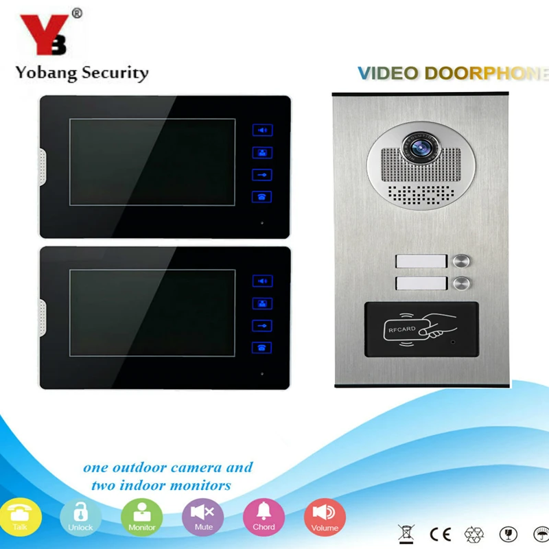 

Yobang Security 7" Video Door Phone Home Doorbell Intercom System RFID Access Door Camera For 2 Unit Apartment Video Intercom