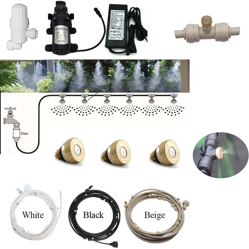 

Three colors water spray outdoor garden misting cooling system water fog system for flowers plants 6M-18M