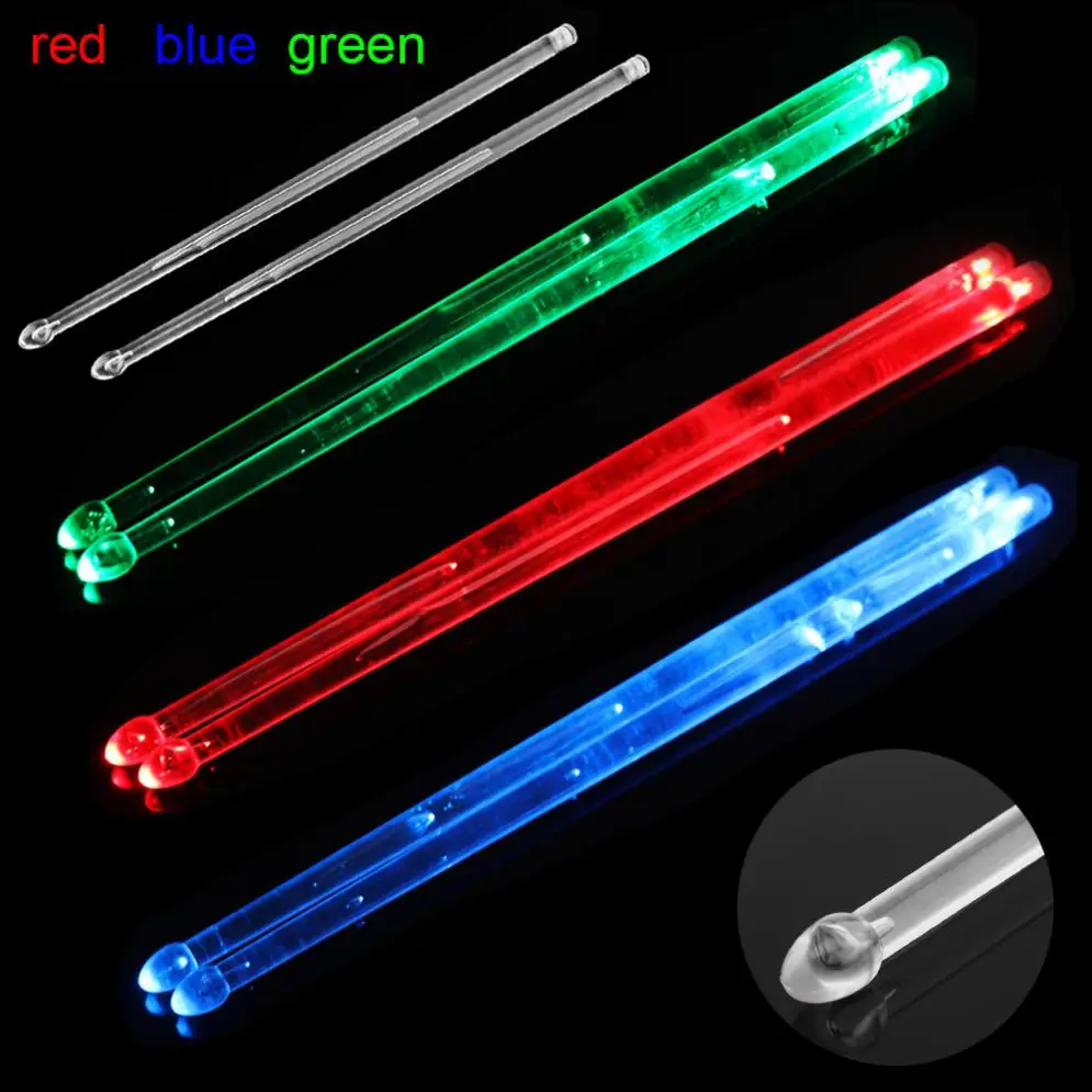 5A LED Polymer Material  Drum Stick Noctilucent Glow in The Dark Stage Performance Luminous Jazz Drumsticks Red / Green / Blue