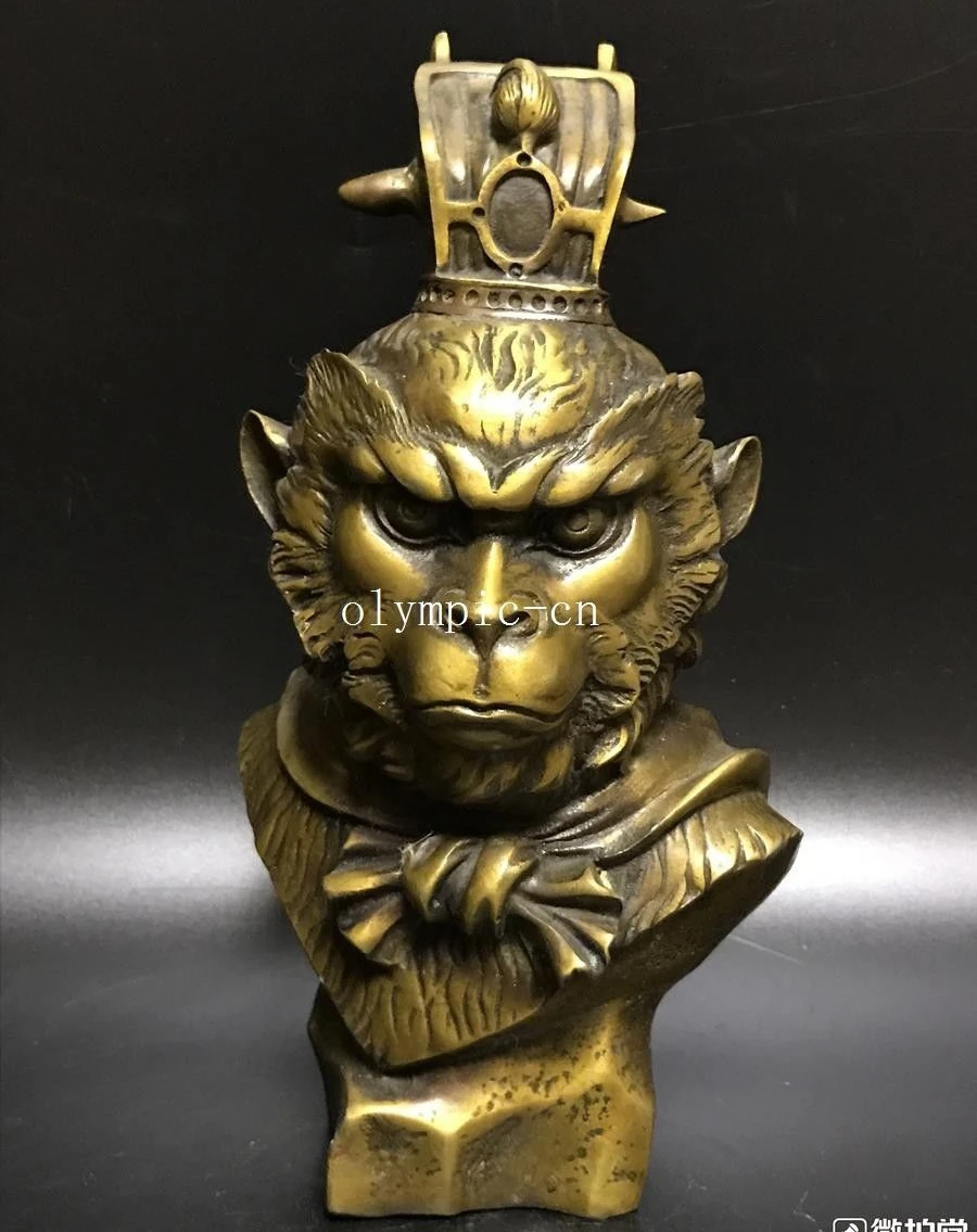 

9'' copper carvings home fengshui carved decor monkey king head statue