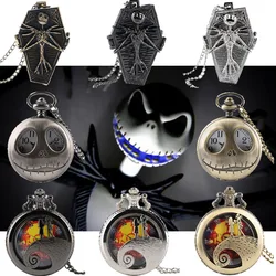 Retro Skull Punk Chain Necklace Quartz Pocket Watch Jack Pendant Retro Bronze Jewelry Fob Necklace Watches for Men Women Kids