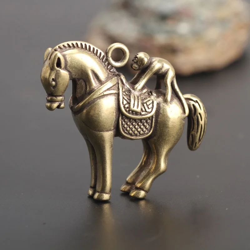 Creative Brass Horse And Monkey Cute Statue Key Chain Pendant Home Office Desktop Ornaments Funny Toys