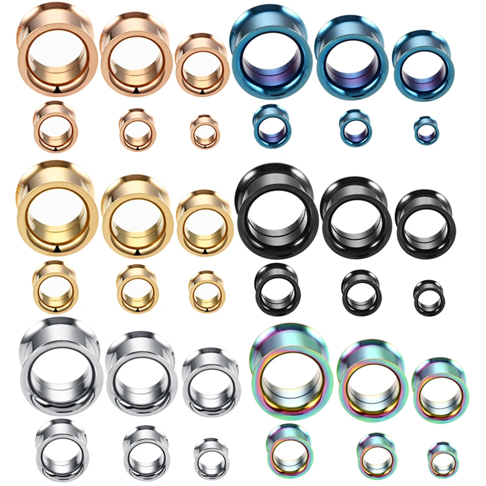 2Pcs Steel Colorful Anodized Double Flared Internally Thread Screw Fit Ear Flesh Tunnel Plug Ear Gauge Expander Piercing Jewelry