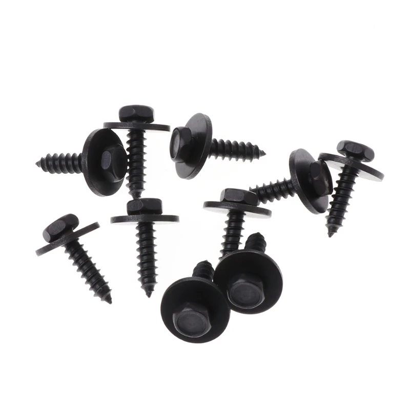 4.8x19mm Self-Tapping Screws Captive Loose Washer 8mm Hex Head Black 10 Pcs