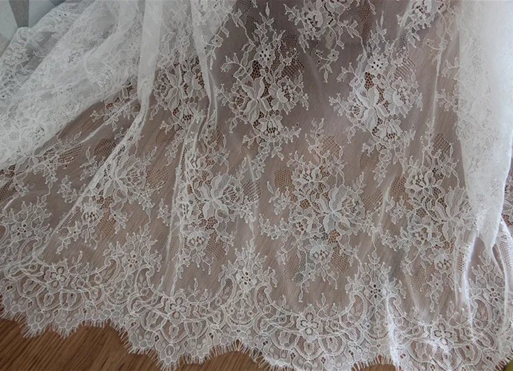 

3M/ lot Eyelash Lace Fabric 150cm DIY Decorative High Quality Soft White Nylon Eyelash Lace Trim Wedding Dress Fabric