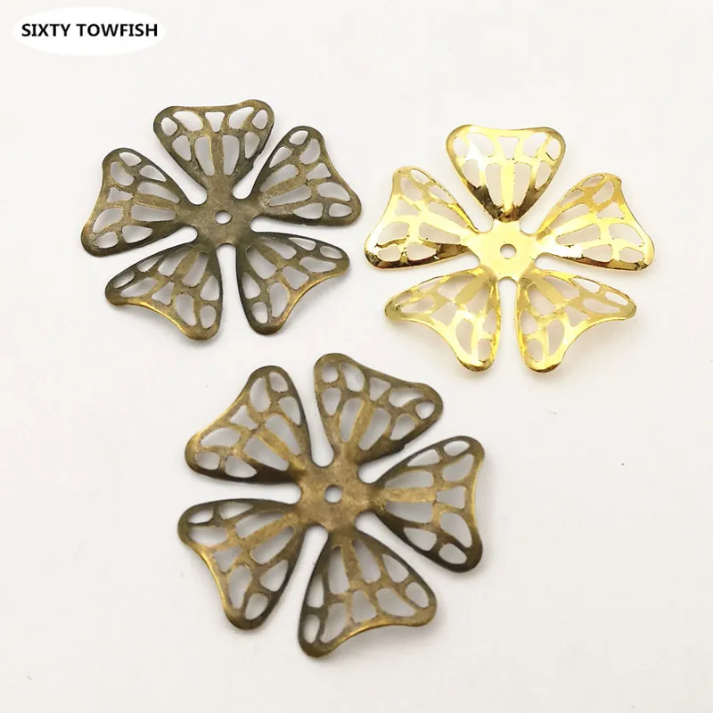 20 Pieces/lot 34mm Gold Color/Antique bronze Metal Filigree Flowers Slice Charms Base DIY Jewelry Components