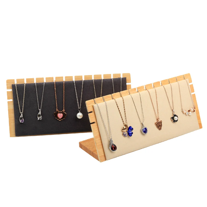 Présentoir de colliers en bois massif en forme de L, accessoires de présentation de bijoux, support de rangement créatif pour colliers et pendentifs