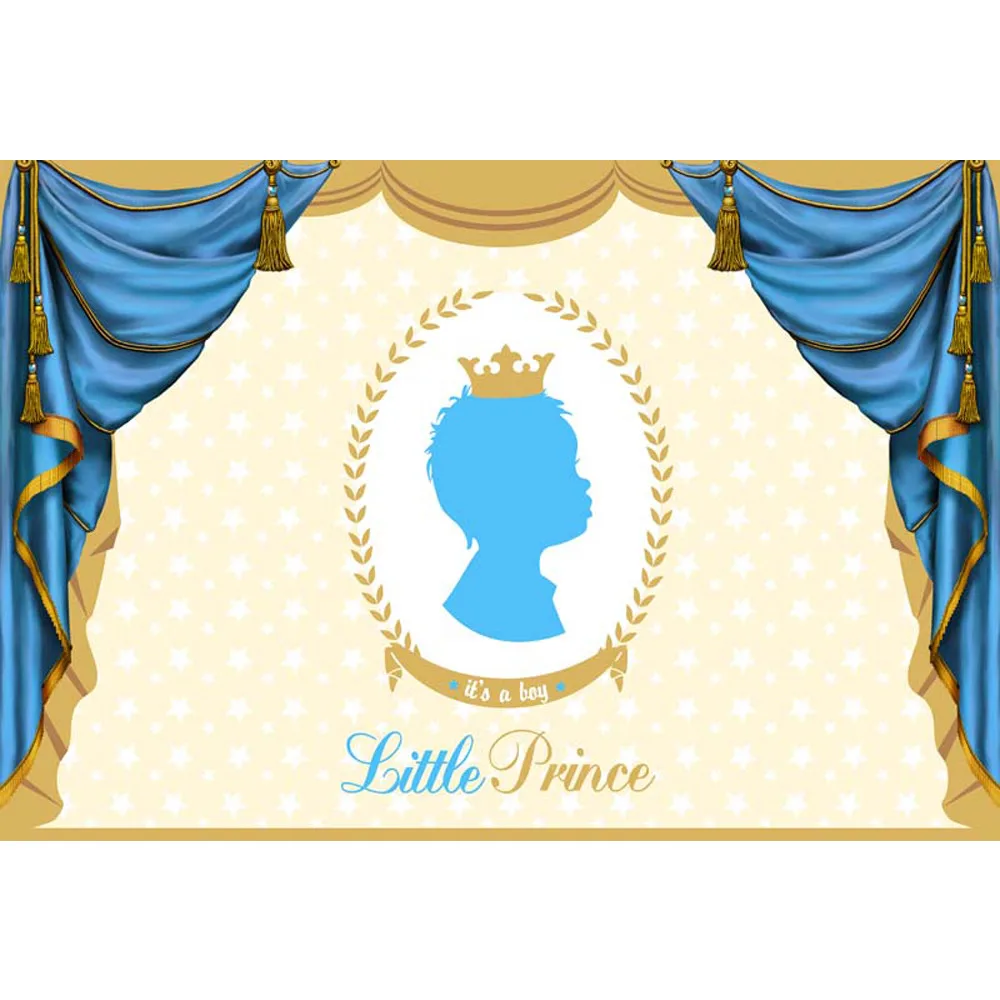 

Newborn Baby Boy's Birthday Party Photo Booth Backdrop Printed Blue Curtain Kids Children Little Prince Photography Background