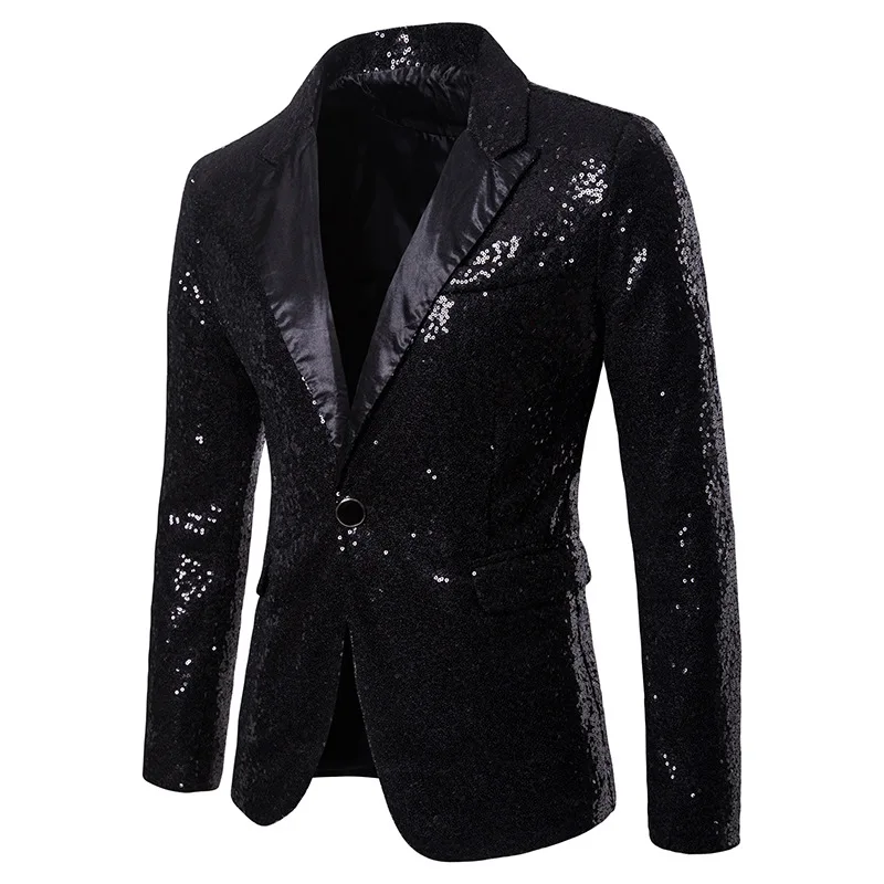 

Men Sequins Blazer Designs Nightclub Host Emcee Tuxedo Cocktail Suit Gold DJ Club Stage Party Fancy Wedding Dress Evening Suits