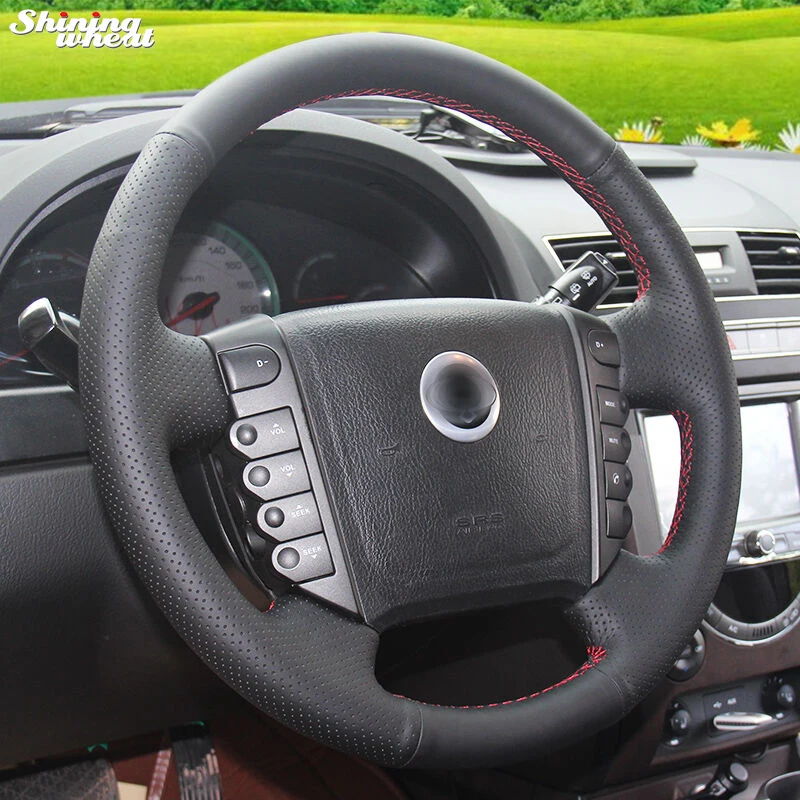 Shining wheat Hand-stitched Black Leather Steering Wheel Cover for Ssangyong Rexton Rexton W Rodius