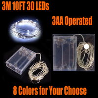 3M 10FT 30 LEDS 5V string Silver Copper Wire LED light great for home wedding party decorating bedroom party garden etc.