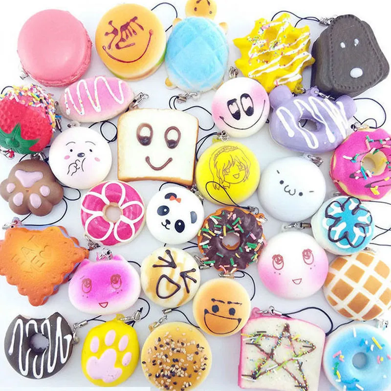 20pcs/Lot Funny Squishys Charm DIY Slow Rising Jumbo Squeeze Toast Cake Bread Panda Ice Cream Cell Phone Strap Decoration Toys