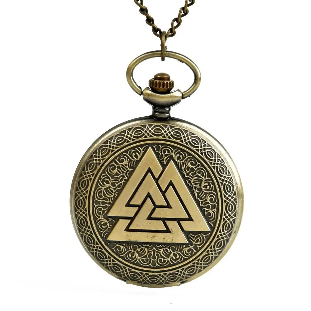 Antique Carved Triangular Steampunk Pocket Watch Flip Watch Men Women Quartz Watches Classic  with Chain