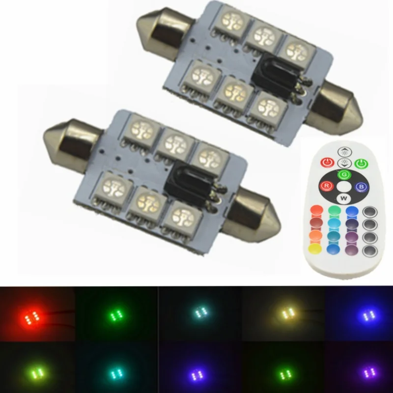 2pcs RGB LED 31/36/39/ 41mm 5050 SMD 6 LED Bulb DC12V Car Auto Lights Lamp Festoon Super Bright Bulbs Power car parking styling