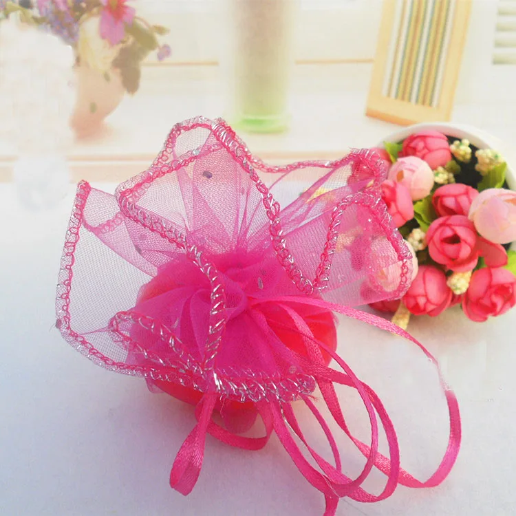 26cm 500pcs Rose Red Candy Bags For Wedding Round Christmas Organza Bags Gift Packaging Bags Women Drawstring Package Display