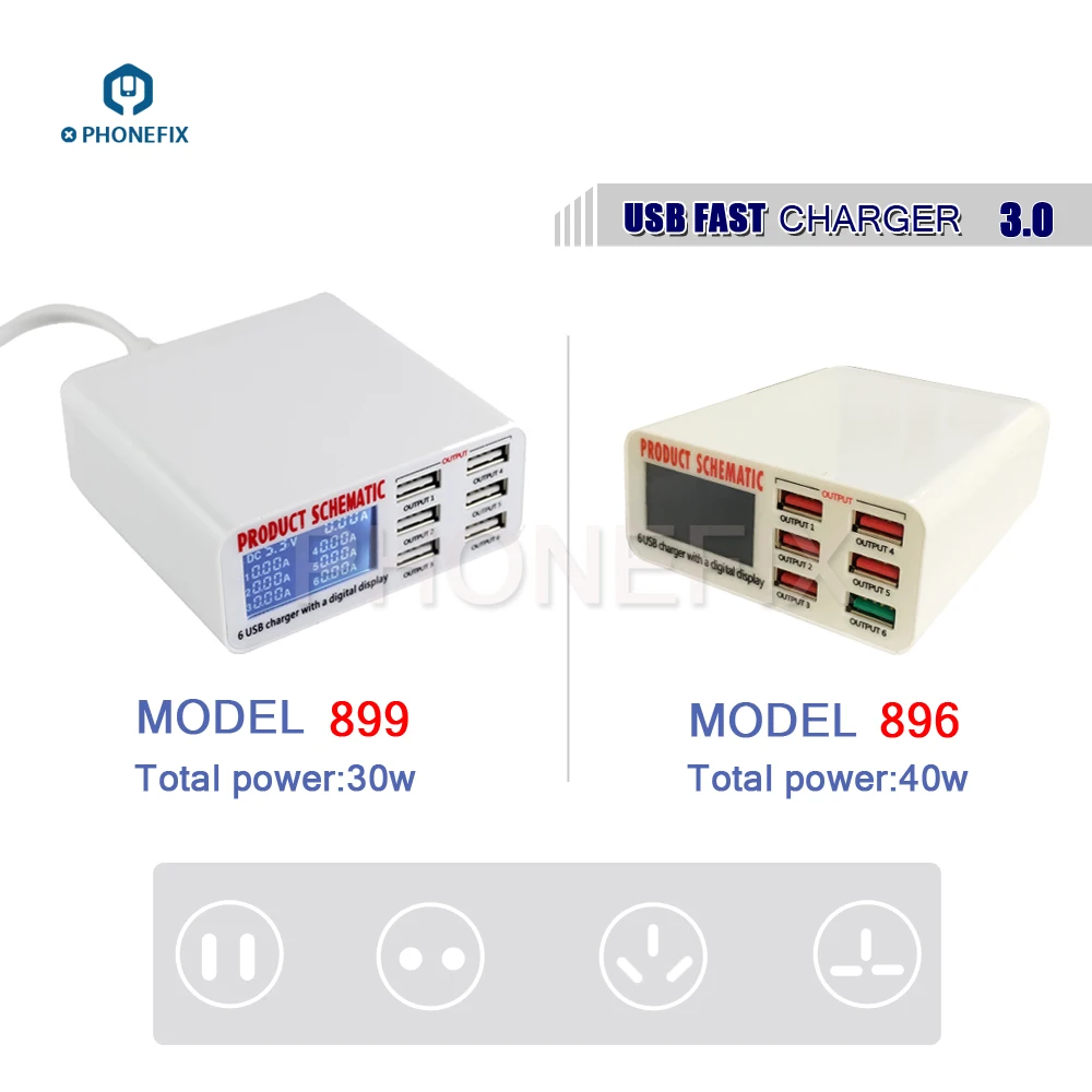 Multiporta USB Stazione di Ricarica Display Digitale UE STATI UNITI REGNO UNITO Spina 6 Porta Caricatore Del Telefono USB Rapid Stazione di Ricarica Per iPhone iPad