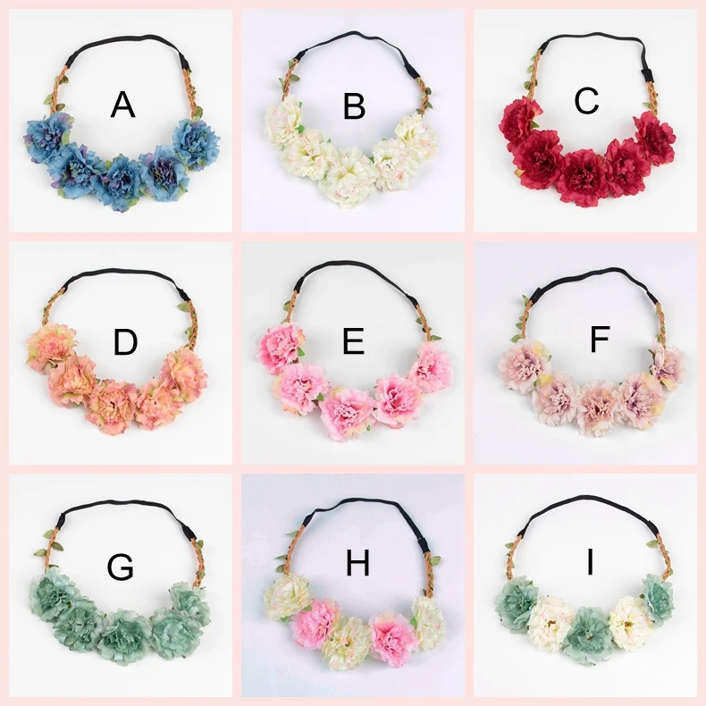 

2017 New Fashion Hair Accessories Women Bohemia Beach Peony Flower Headband Scrunchy Hairband Wreath Flora Adjustable Headband