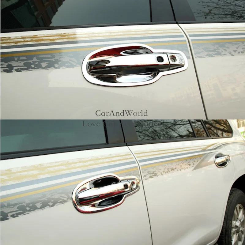 

Для Toyota Land Cruiser V6 200 FC200 2008-2015 гг. Крышка чаши дверной ручки, накладки из АБС-пластика, хромированные наклейки, аксессуары для стайлинга автомобилей