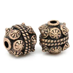 DoreenBeads Vintage Zinc metal alloy Spacer Beads Cylinder Antique Copper Pattern Carved About 11mm x 10mm, Hole:Approx 2mm,4PCs