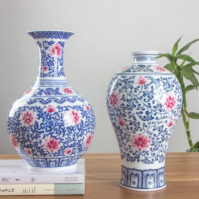 Chinese Style Jingdezhen Ceramic Vase underglaze blue & red Decoration Porcelain Flower Vase Tabletop Vase