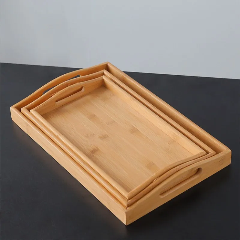 Bamboo Rectangular Storage Tray Storage Box Hotel Bamboo Bamboo Tea Tray Household Daily Fruit Tableware Tea Set Bamboo Tray