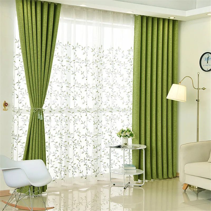 Green Curtains Customize Cortinas Para Salon and Tulle Elegant Faux Cotton Linen Living Room Curtain for Kitchen  Custom Made