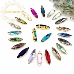 20PCS Best-selling!  4×15mm Horse Eye Shape Glass Crystal Sew On Rhinestones With Gold Claw Diy Shose Accessories