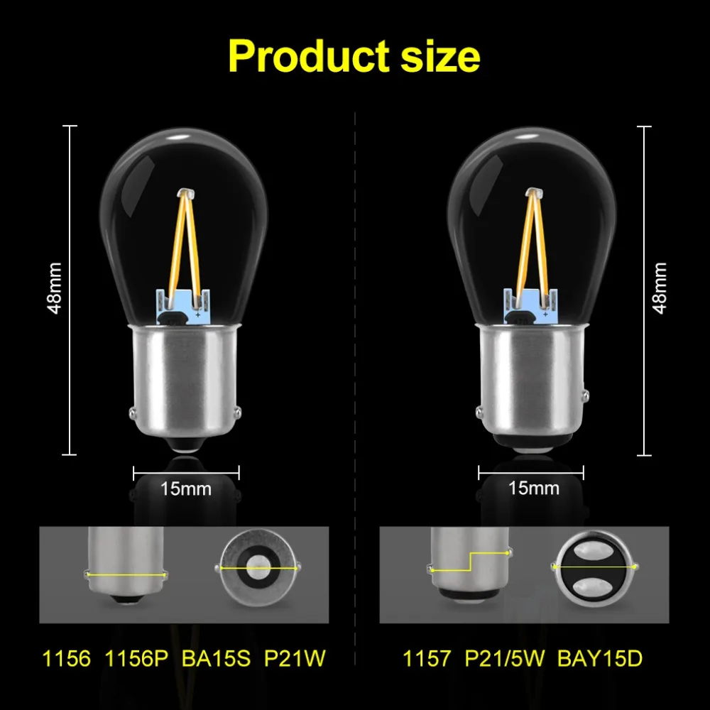 1pcs P21W LED BA15S 1156 COB Filament Chips 1157 BAY15D P21/5W LED Bulbs Car Lights Reverse Brake Turn Signal Lamp Auto 12V