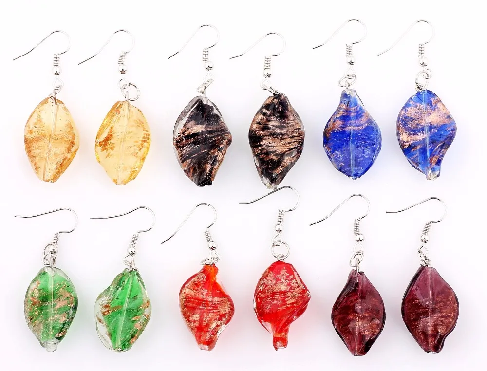 Wholesale Lot 6Piar Leaf Style Hook Elegant Classic Beauty Earrings Murano Glass Wedding Engagement Xmas Gift