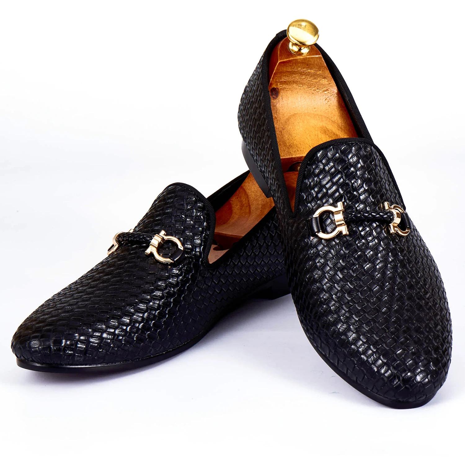 Harpelunde Men Dress Shoes Woven Leather Black Wedding Shoes Buckle Strap Flats Size 6-14