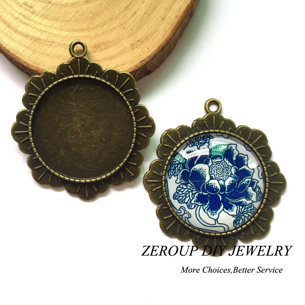 

ZEROUP 5pcs/lot 30mm Pendants Tray Round Antique Bronze Cabochon Cameo Setting Supplies For Jewelry MC-1003