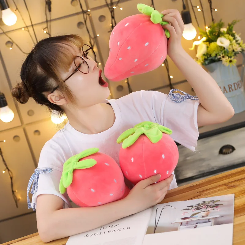 New 1pc 22cm Pink Strawberry Soft Plush Food Fruits Toy Down Cotton Stuffed Strawberries Plants Plushie Decor Kids Gift