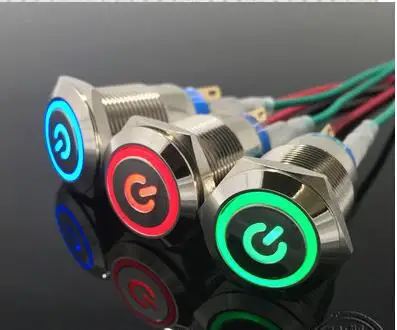 19MM con simbolo di alimentazione toroidale interruttore a pulsante autobloccante in metallo leggero modifica auto a testa piatta 12v 24v