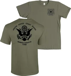 New Summer Fashion Men Tee USCG US Coast Guard Flag Front & Back Military Green T-Shirt USA Short-Sleeved Cotton T-Shirt